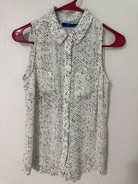 Apt. 9 White Sleeveless Button-Down Shirt with Black Dash Print